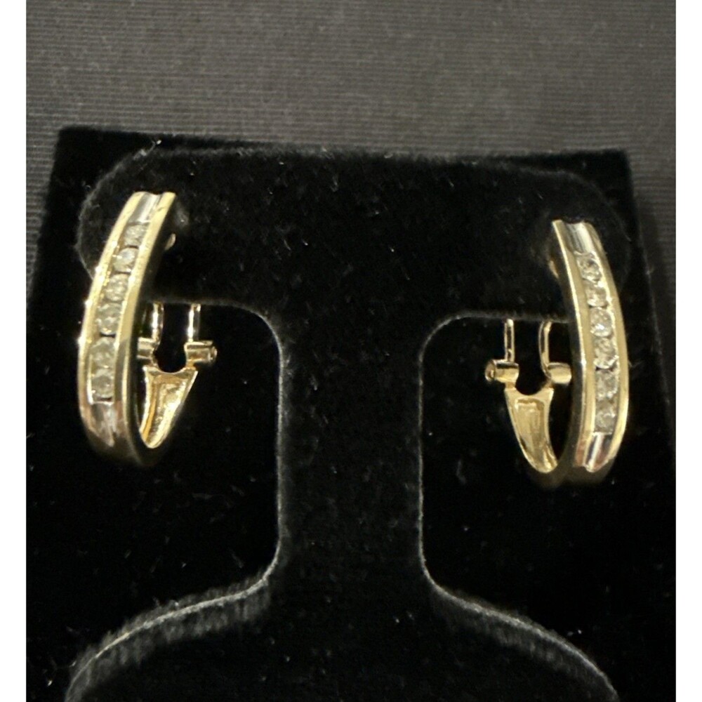 GORGEOUS Estate Solid 14k Yellow & White Gold Diamond Channel Oval Hoop Earrings